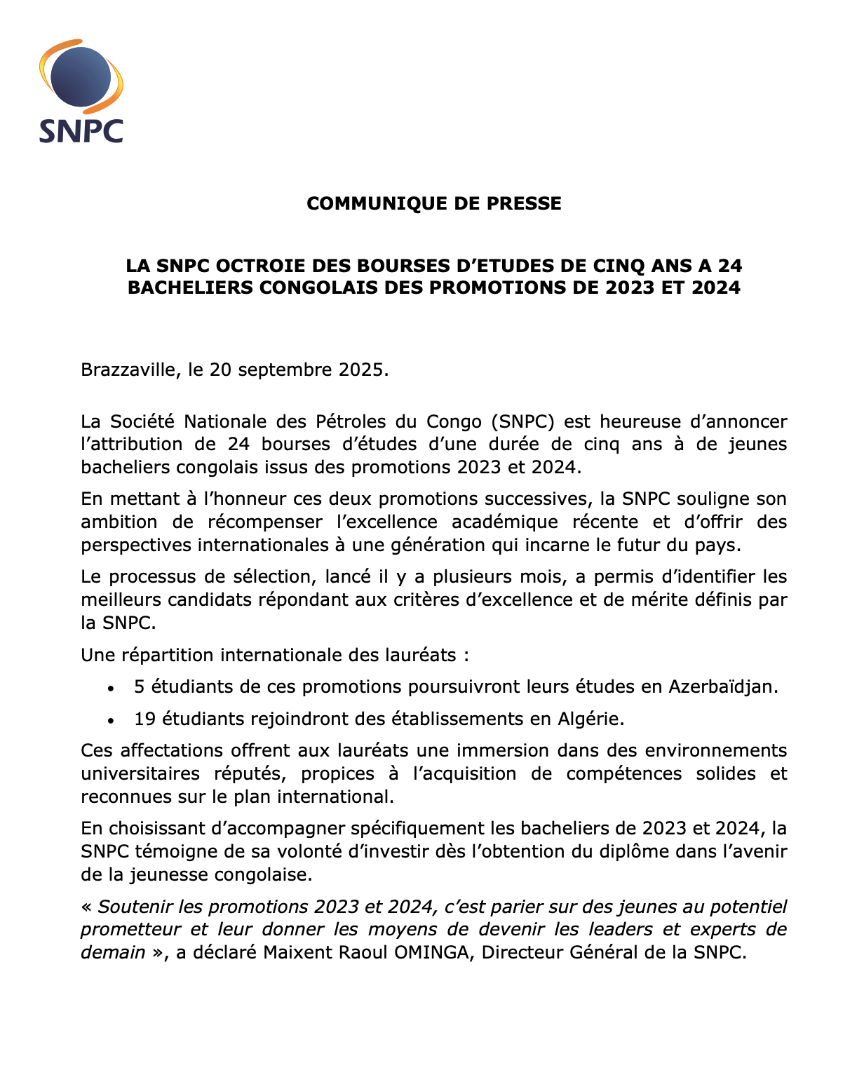 Communiqué de presse 