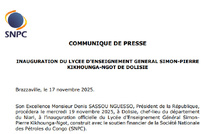 Communiqué de presse : Inauguration du Lycée d'Enseignement Général Simon-Pierre KIKHOUNGA-NGOT de Dolisie